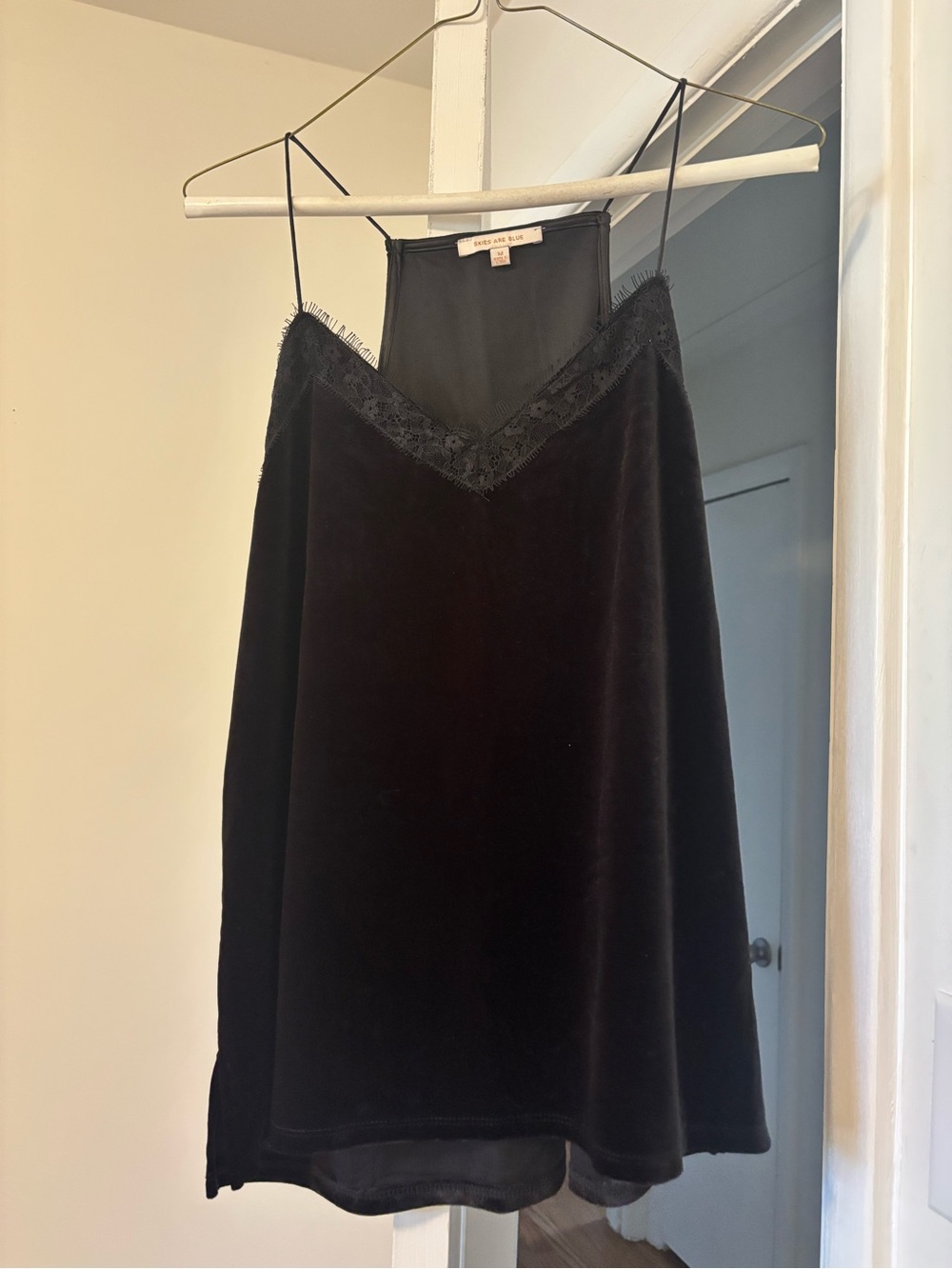 Velvet Lace Camisole Tank Top - Black